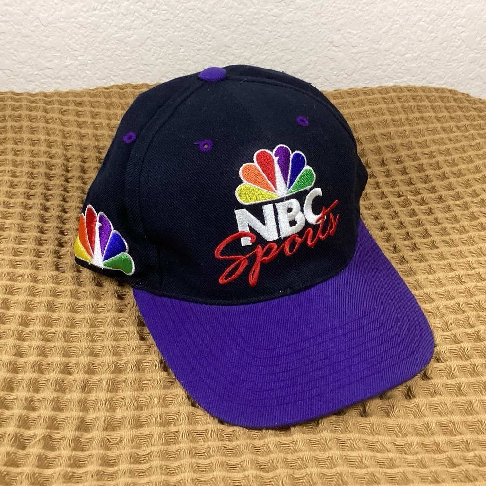 Vintage Sports Specialties NBC Sports Snapback Black Purple Peacock Logo Hat 90s